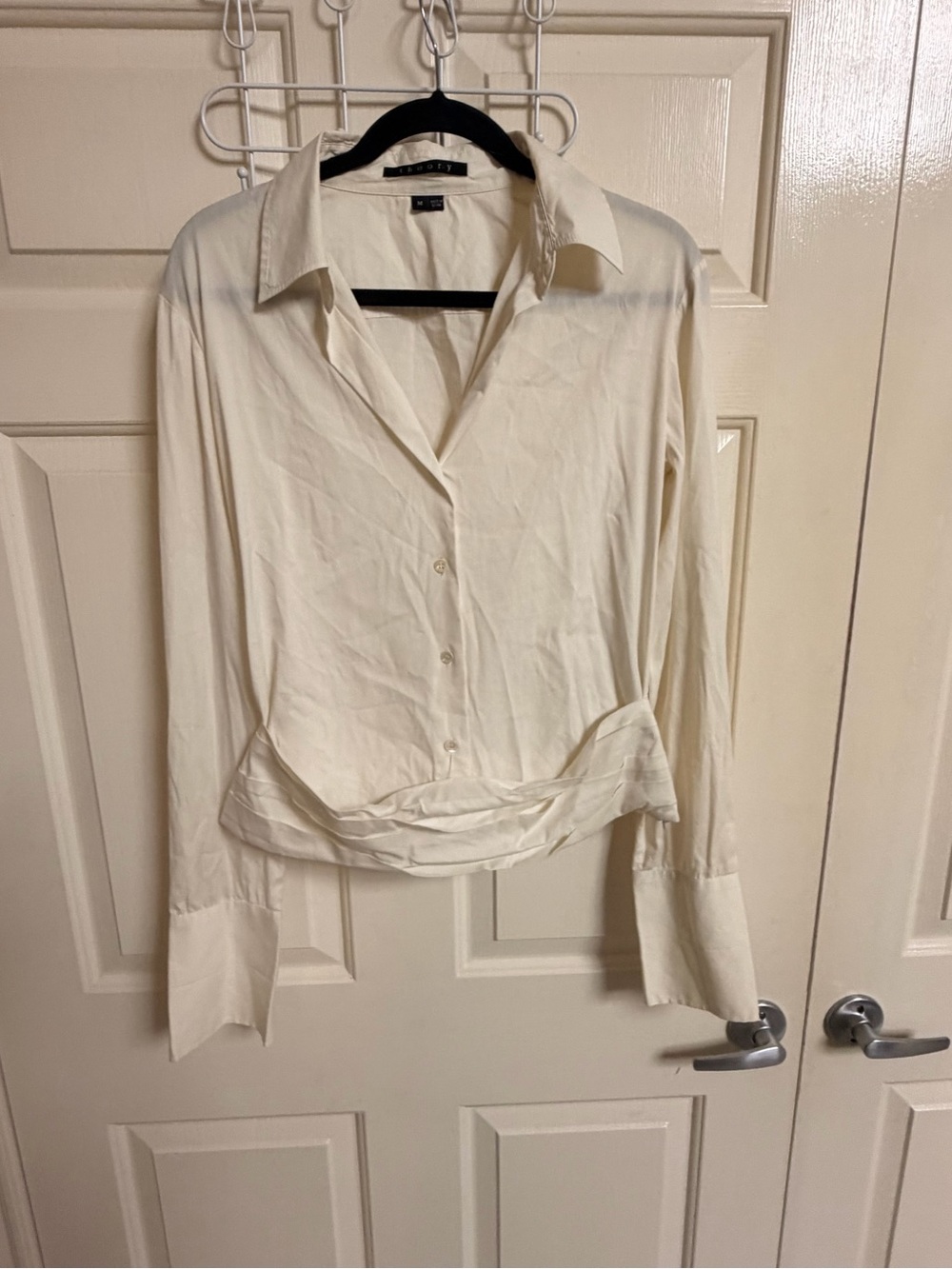 Theory Cumberbun Style Off White Button Up Blouse abstract